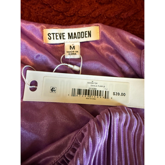 Steve Madden Gianna Pleated Satin Cami Top | Dahlia Purple | Size M | NWT - Picture 3 of 4
